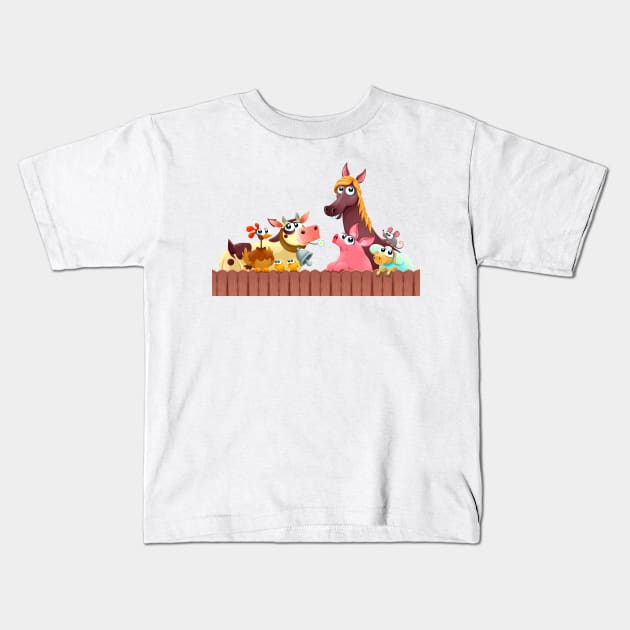 Funny farm animals smiling Kids T-Shirt by ddraw